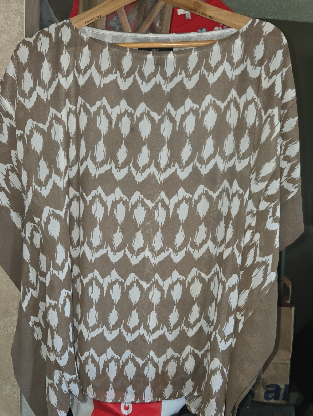 Apostrophe Taupe and White Patterned Poncho Tunic